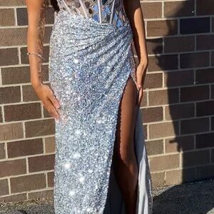 Dazzling Silver Sequin Prom Dress